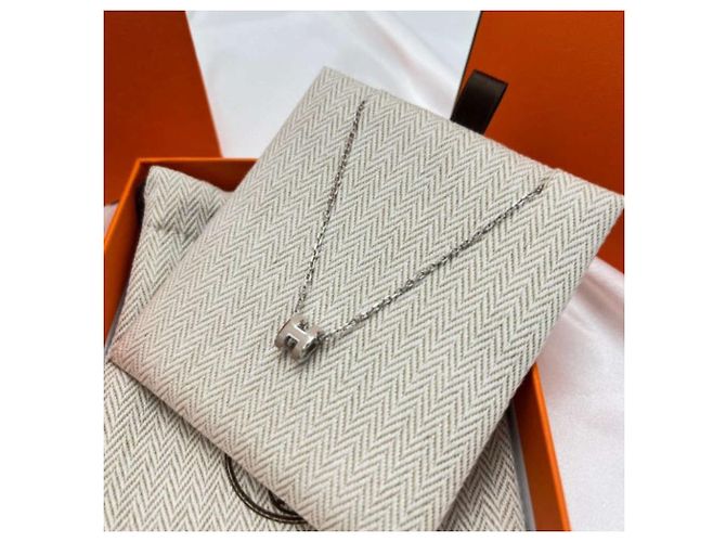 Hermès Mini Popashu Halskette Braun Emaille Palladium Silber - Ansicht 6