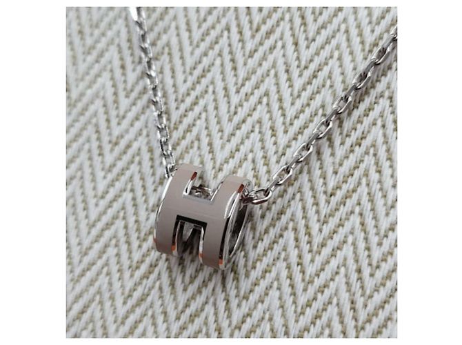 Hermès Mini Popashu Halskette Braun Emaille Palladium Silber - Ansicht 7