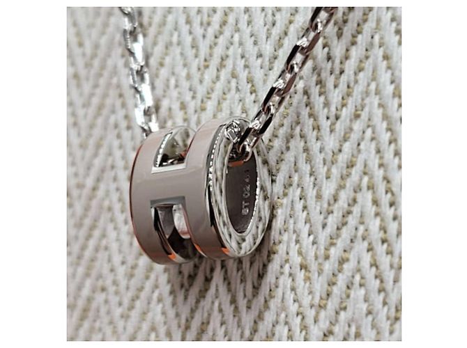 Hermès Mini Popashu Halskette Braun Emaille Palladium Silber - Ansicht 8