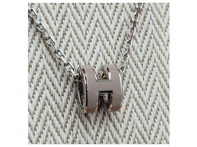 Hermès Mini Popashu Halskette Braun Emaille Palladium Silber - Ansicht 9