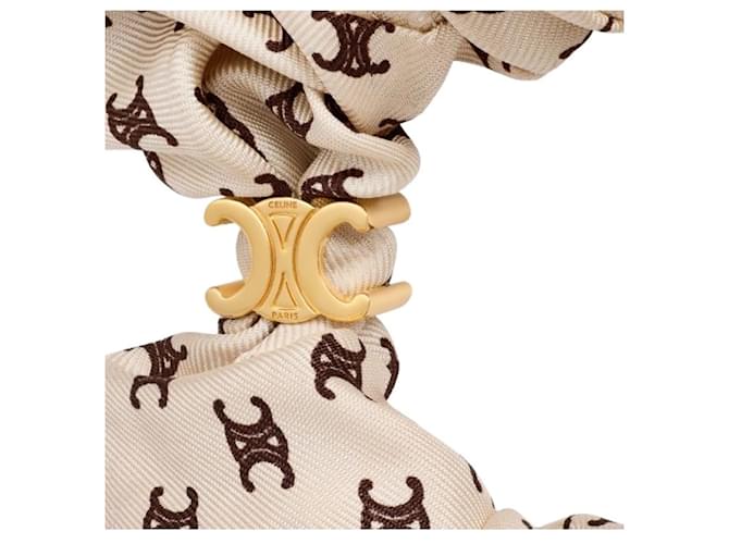 Céline Mini Triomphe Scrunchie Seide Gold Finish Messing Mehrfarben - Ansicht 2