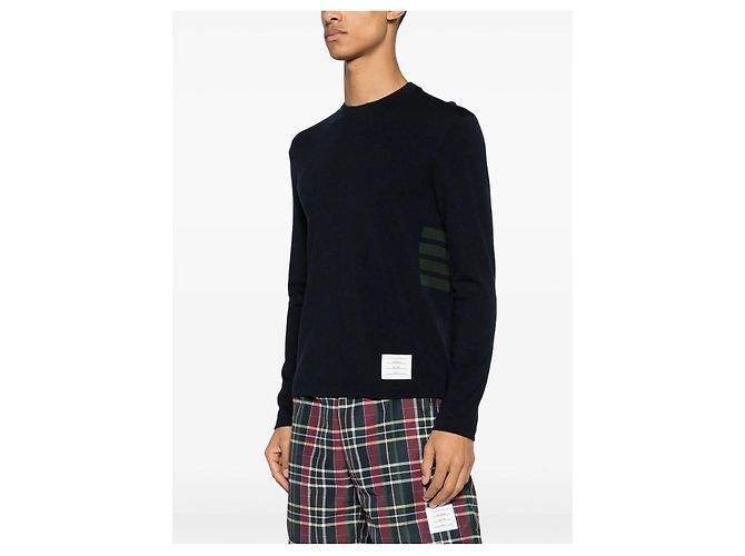 Thom Browne Wool Jersey Asymmetric Long Sleeve T-Shirt Blue - view 3