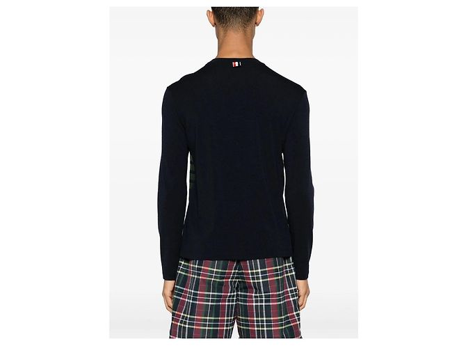 Thom Browne Wool Jersey Asymmetric Long Sleeve T-Shirt Blue - view 4