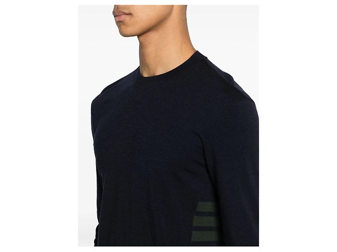 Thom Browne Wool Jersey Asymmetric Long Sleeve T-Shirt Blue - view 5