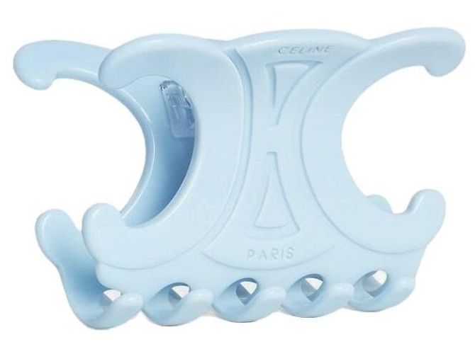 Céline Grande fermaglio per capelli in acetato blu chiaro latteo - vista 2