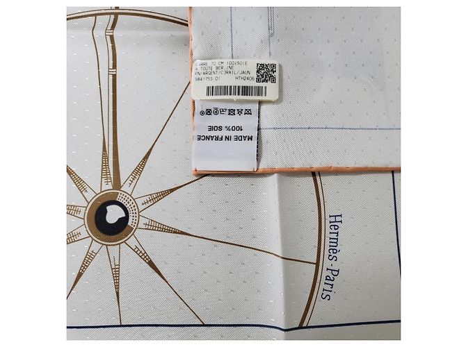 Hermès Foulard in seta per donna con occhielli in pelle Toute Berline Argento - vista 10