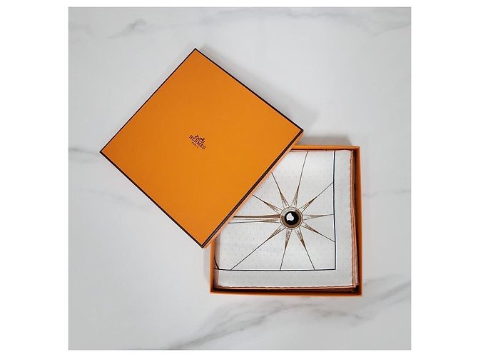 Hermès Foulard in seta per donna con occhielli in pelle Toute Berline Argento - vista 11
