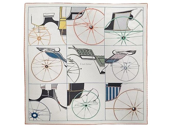Hermès Foulard in seta per donna con occhielli in pelle Toute Berline Argento - vista 2
