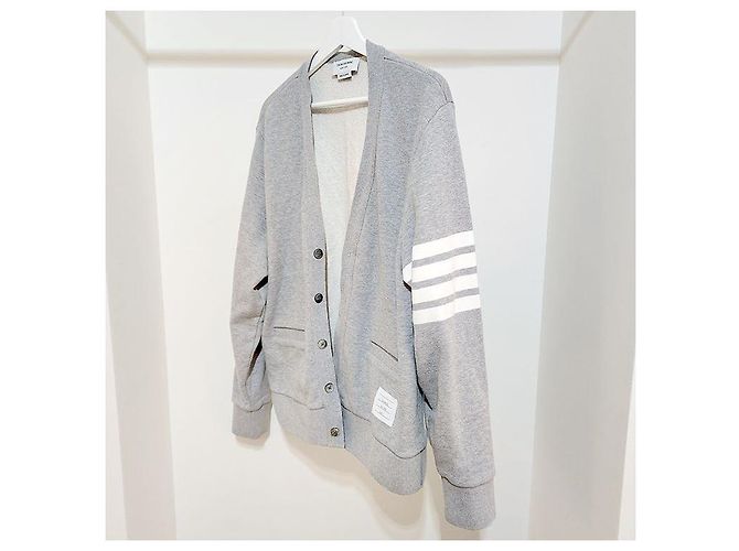 Thom Browne Cardigan V-Neck Loopback Argento - vista 2