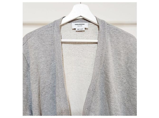 Thom Browne Cardigan V-Neck Loopback Argento - vista 4