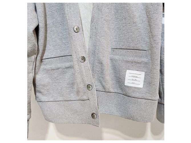 Thom Browne Cardigan V-Neck Loopback Argento - vista 5