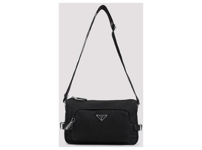 Prada Borsa a spalla media in nylon e pelle Saffiano Nero - vista 5