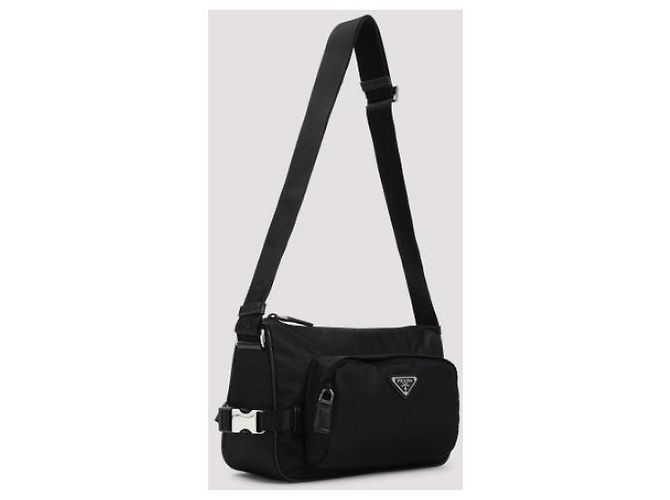 Prada Borsa a spalla media in nylon e pelle Saffiano Nero - vista 7