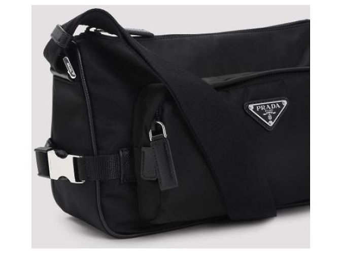 Prada Borsa a spalla media in nylon e pelle Saffiano Nero - vista 8