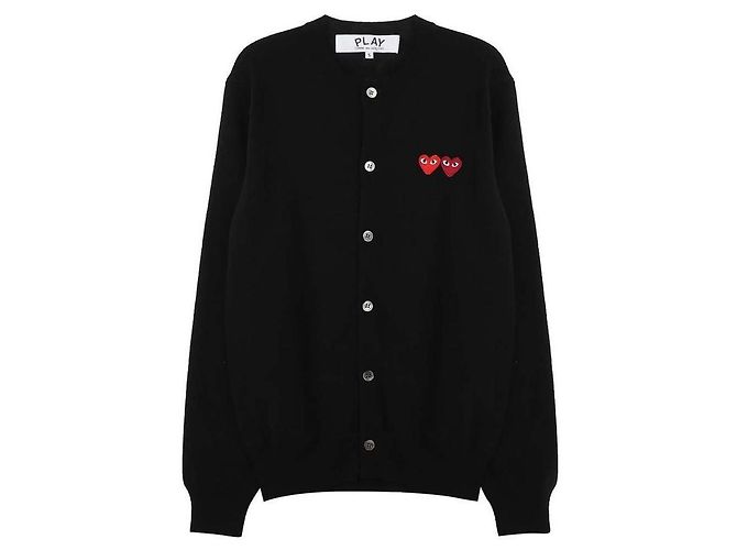 Comme Des Garcons Schwarze Strickjacke mit Doppelherz-Patch - Ansicht 3