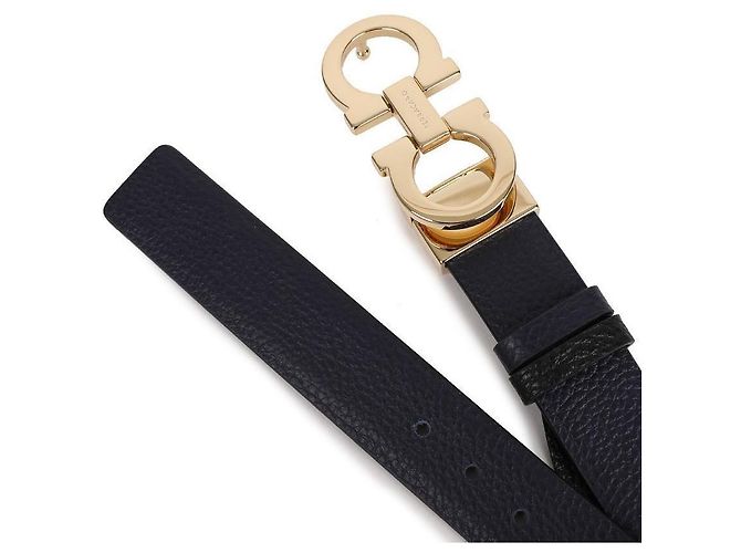 Salvatore Ferragamo Cintura Reversibile Double Gancini da Donna Blu - vista 6