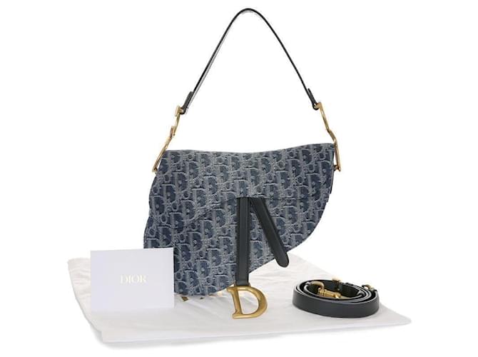 Dior Borsa a Spalla Jacquard Obliquo Saddle Blu - vista 10
