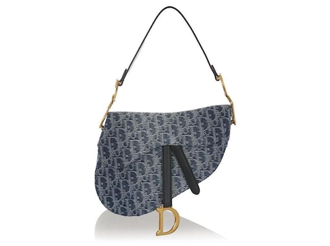 Dior Borsa a Spalla Jacquard Obliquo Saddle Blu - vista 2