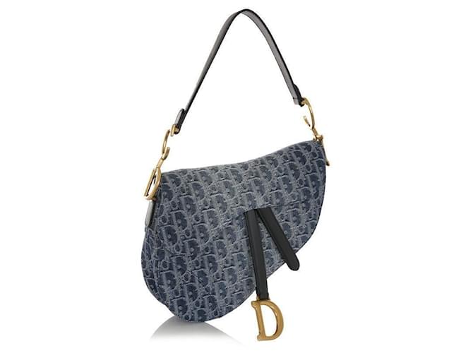 Dior Borsa a Spalla Jacquard Obliquo Saddle Blu - vista 3