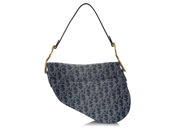 Dior Borsa a Spalla Jacquard Obliquo Saddle Blu - vista 4