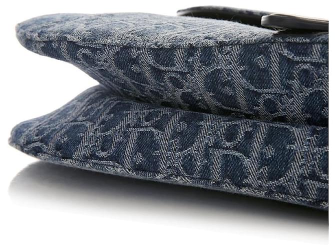 Dior Borsa a Spalla Jacquard Obliquo Saddle Blu - vista 5