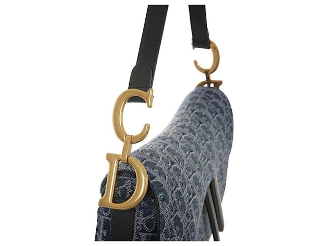 Dior Borsa a Spalla Jacquard Obliquo Saddle Blu - vista 7
