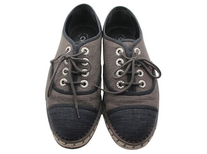 Chanel Sneakers in lino bicolore Blu - vista 2