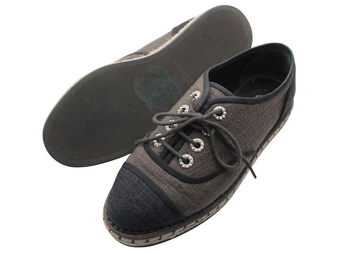 Chanel Sneakers in lino bicolore Blu - vista 3