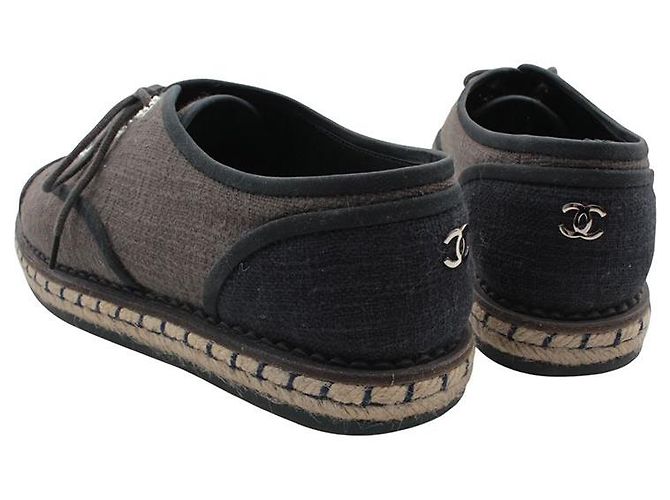 Chanel Sneakers in lino bicolore Blu - vista 4