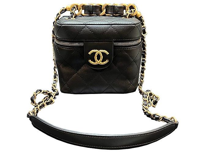Chanel Custodia cosmetica in metallo dorato con logo CC, borsa a catena piccola: Nero - vista 13