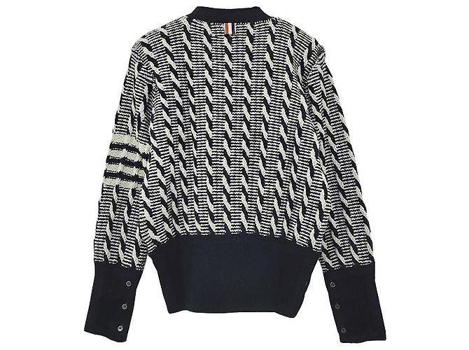 Thom Browne Zweifarbiger Kabelstrick-Cardigan mit diagonaler Träger Douni Blau - Ansicht 15