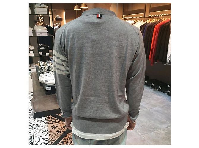Thom Browne Merinowoll-Cardigan mit diagonalen Streifen in Hellgrau Braun - Ansicht 14