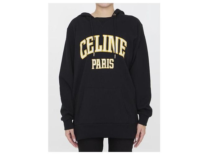 Céline Oversized Hoodie aus Baumwollfleece mit Logo Schwarz - Ansicht 4