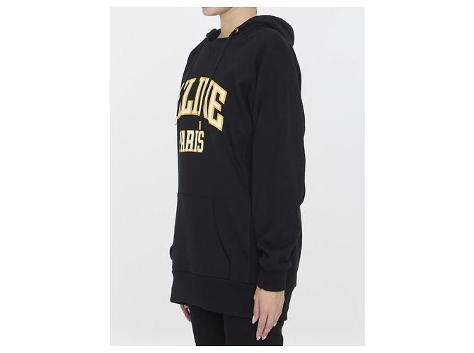Céline Oversized Hoodie aus Baumwollfleece mit Logo Schwarz - Ansicht 5