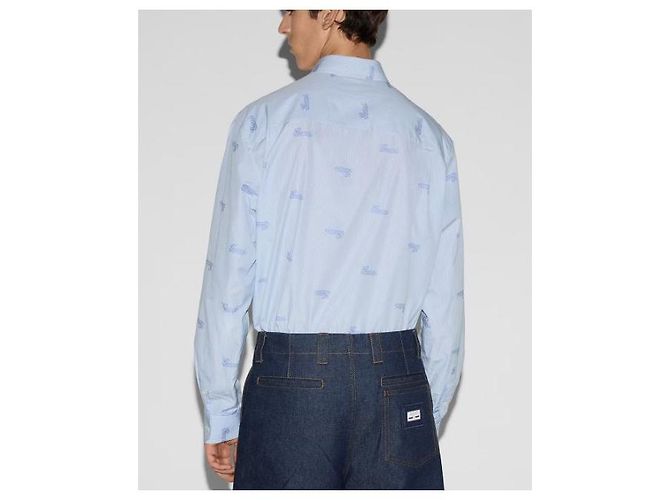 Gucci Camicia in cotone a righe ricamate Blu - vista 5