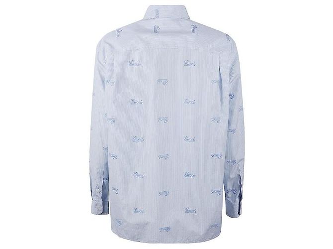 Gucci Camicia in cotone a righe ricamate Blu - vista 6