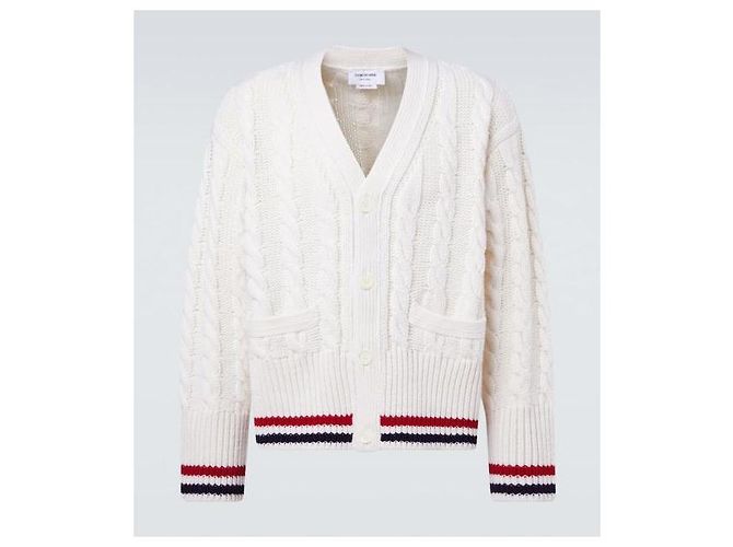 Thom Browne Baby Pullover aus Wolle mit RWB-Streifen in V-Form Weiß - Ansicht 4