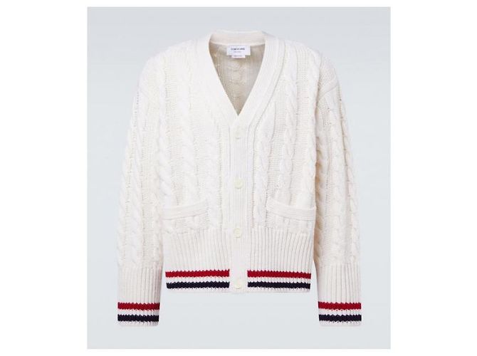 Thom Browne Baby Pullover aus Wolle mit RWB-Streifen in V-Form Weiß - Ansicht 5