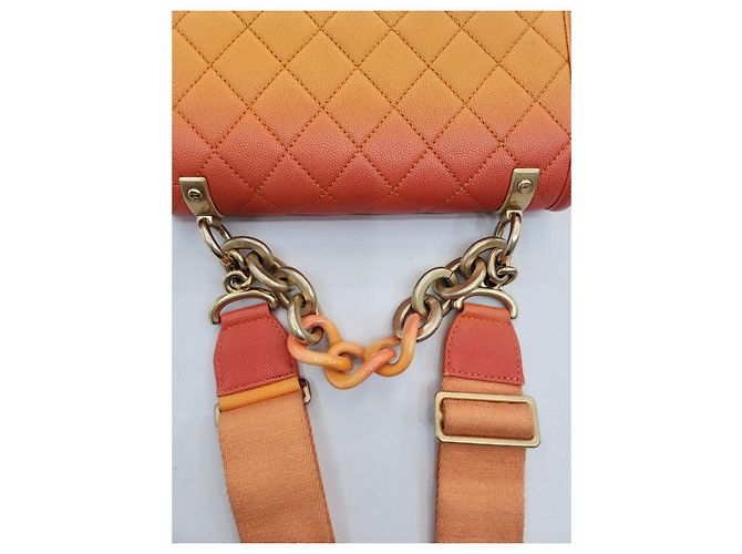 Chanel Bolsa tote pequena cruzada gradiente Caviar Sunset Laranja - vista 17