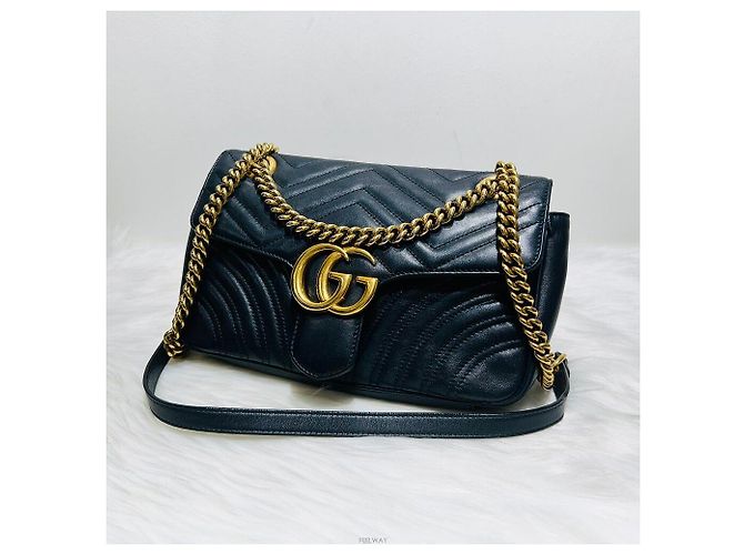 Gucci Borsa a spalla GG Marmont matelassé con catena Nero - vista 2