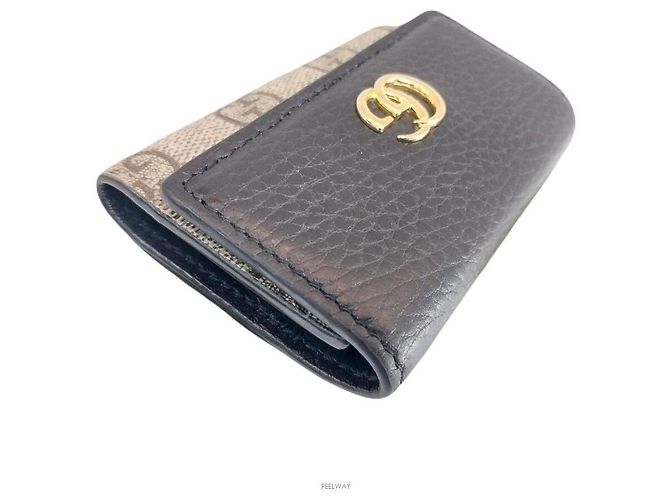 Gucci Portachiavi in pelle GG Marmont Marrone - vista 4