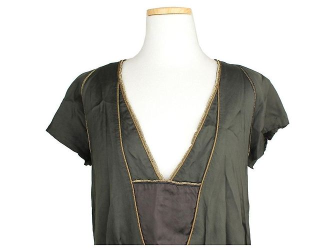Isabel Marant Vestido caqui profundo com detalhes em dourado Marrom - vista 6
