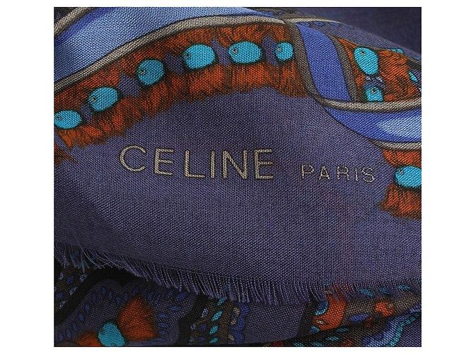 Céline Celine Blaue Arabeske Wollseide Schal Mehrfarben - Ansicht 5