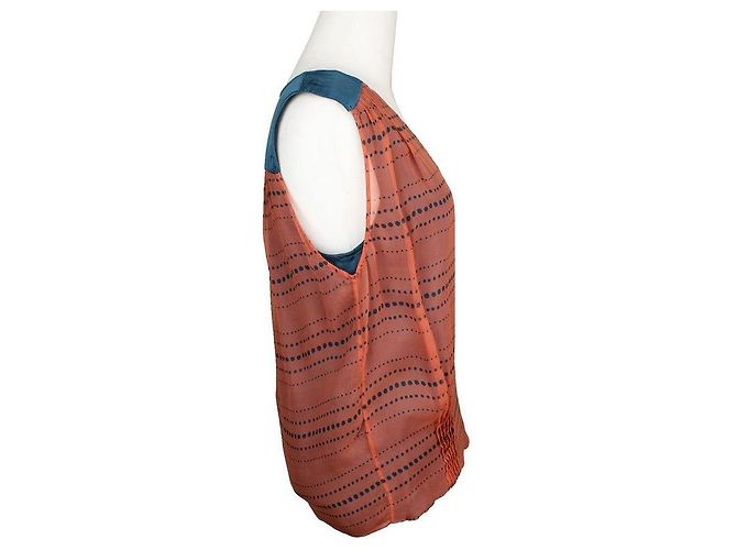 Top sem mangas de seda teal com bolinhas laranja de Dries Van Noten Azul - vista 3