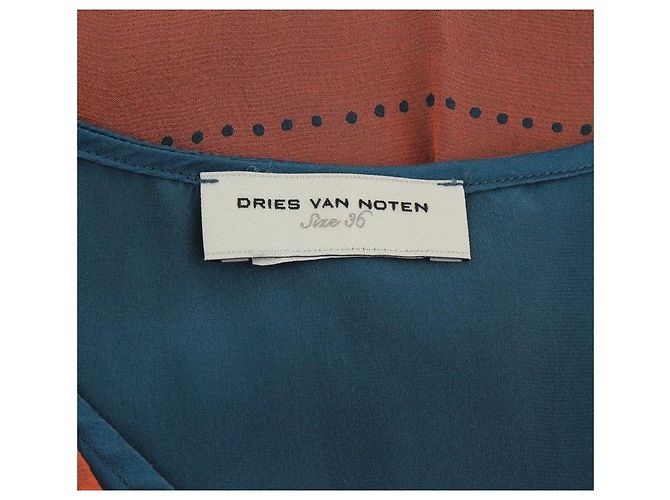 Top sem mangas de seda teal com bolinhas laranja de Dries Van Noten Azul - vista 5