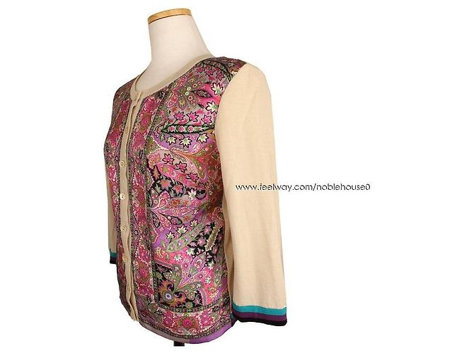 Etro Cardigã de seda estampado paisley em marfim Multicor - vista 2