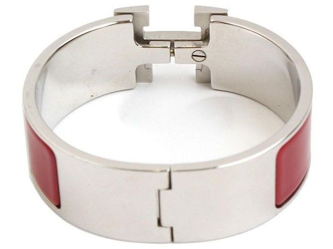Hermès Rote Click-Clack Silberarmband Weiß - Ansicht 2