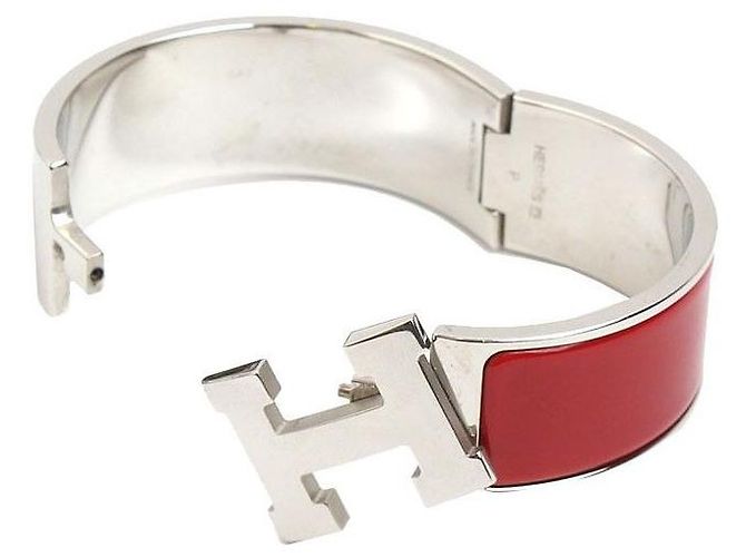 Hermès Rote Click-Clack Silberarmband Weiß - Ansicht 3
