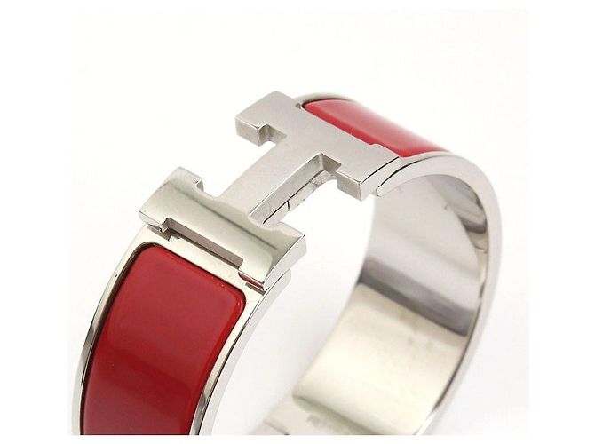 Hermès Rote Click-Clack Silberarmband Weiß - Ansicht 4