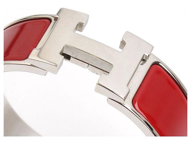 Hermès Rote Click-Clack Silberarmband Weiß - Ansicht 5